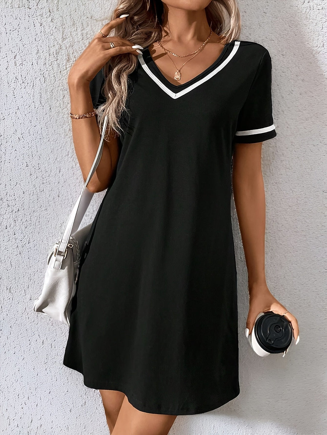 V-Neck Color-Block Shift Dress for Women