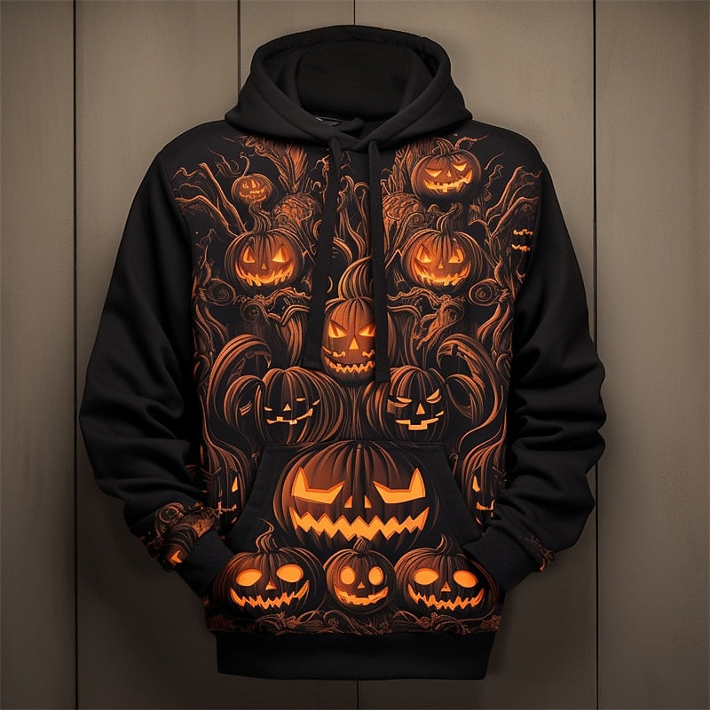 Halloween Pumpkin Graphic Hoodie for Men, Plus Size
