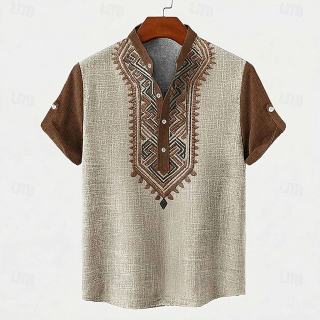 Embroidered Vintage Shirt for Men, Plus Size