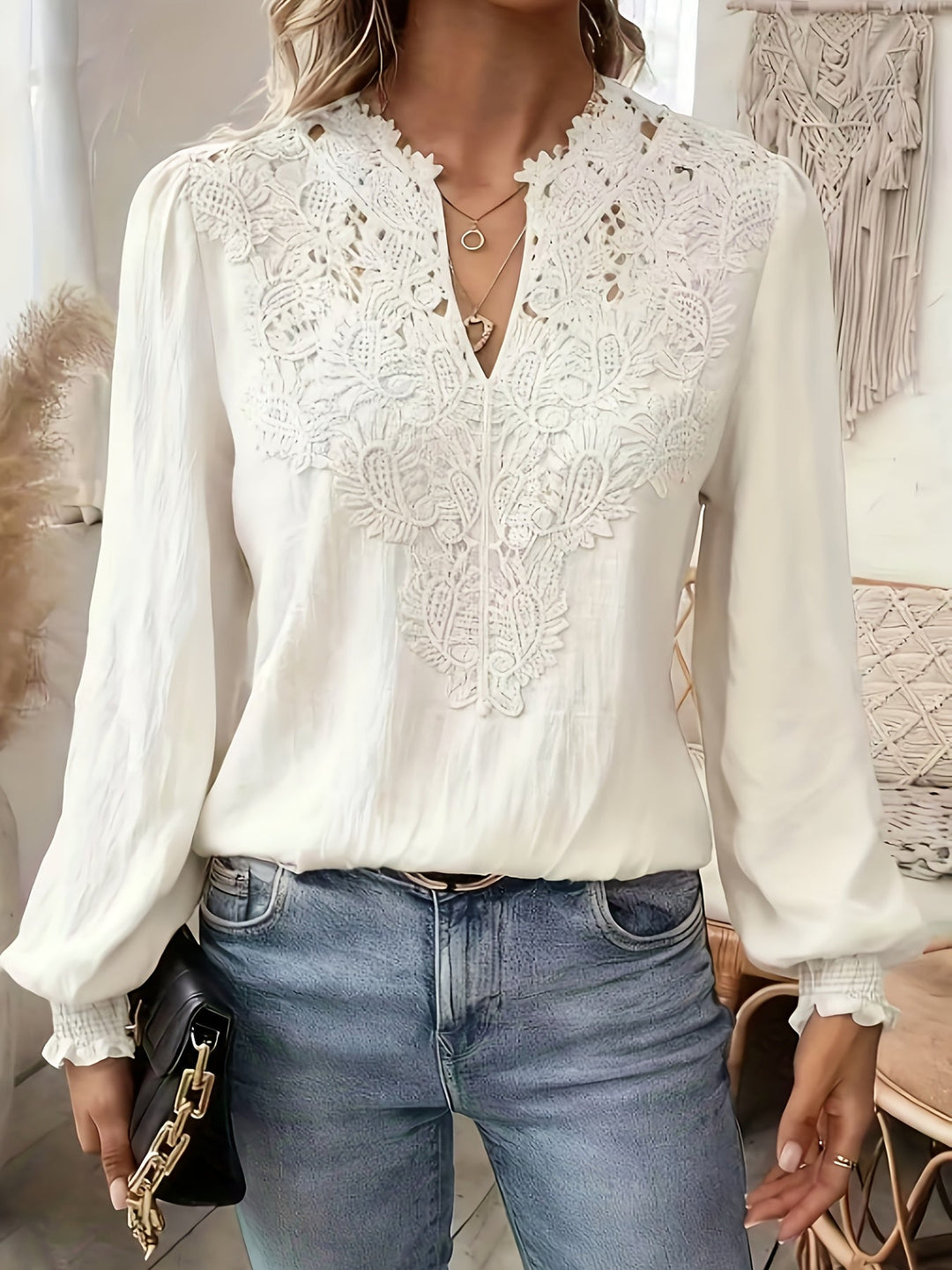 Embroidered V-Neck Blouse for Women