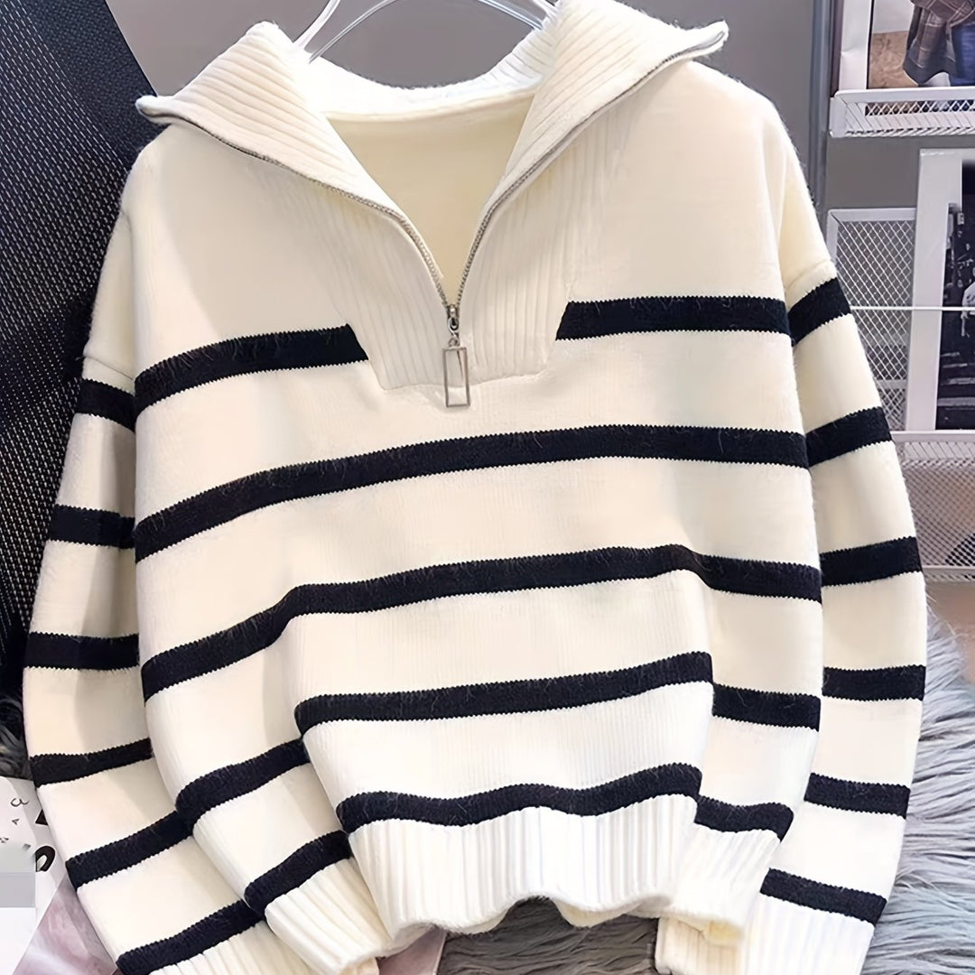 Striped Quarter-Zip Sweater for Women