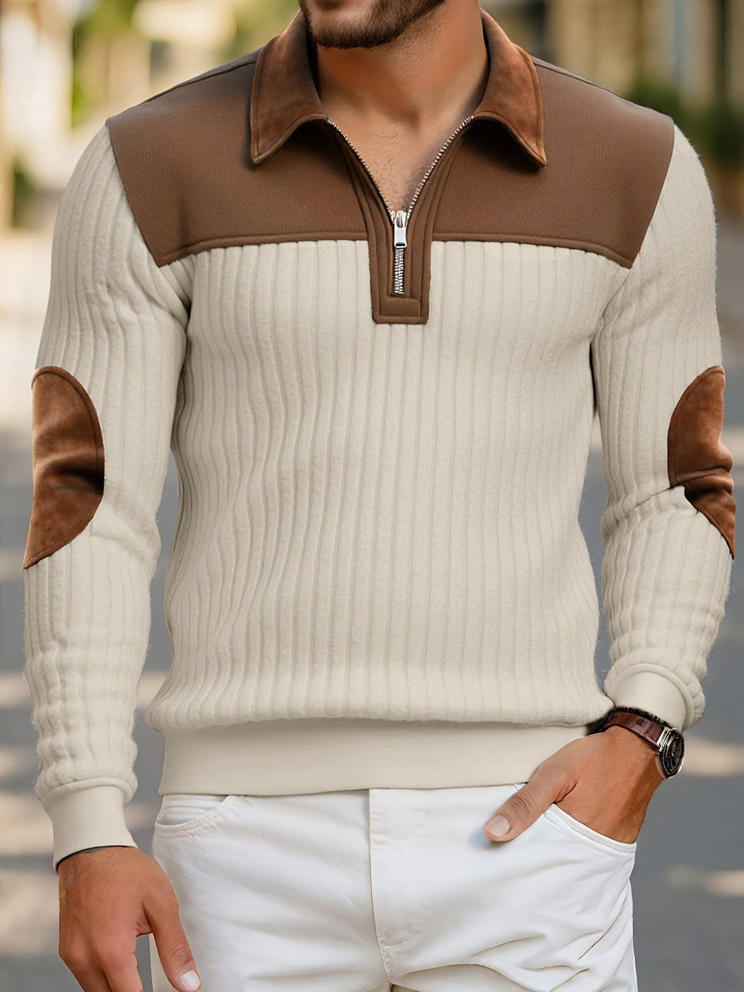 Two-Tone Quarter-Zip Pullover for Men