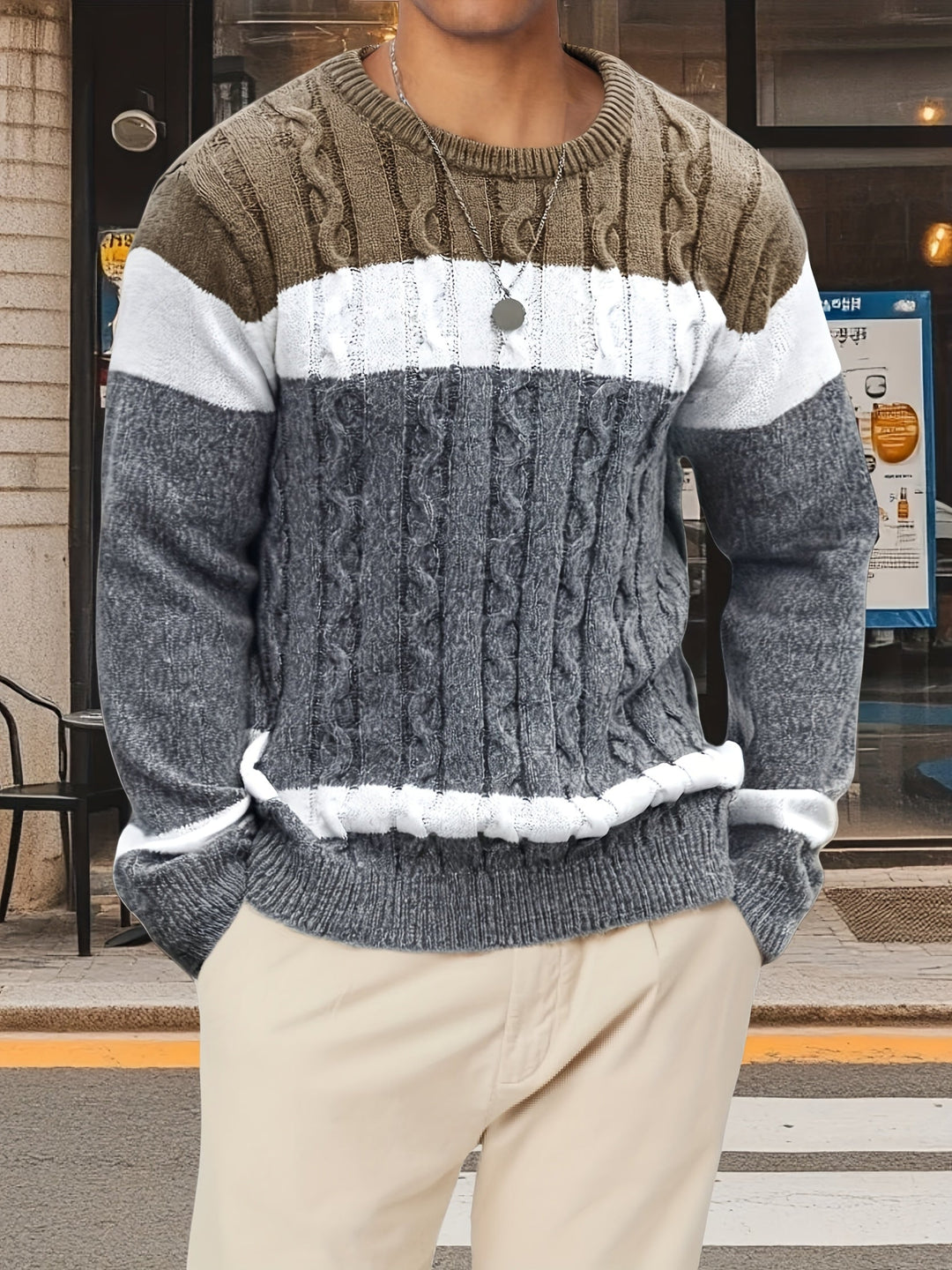 Cable-Knit Pullover for Men, Classic Style