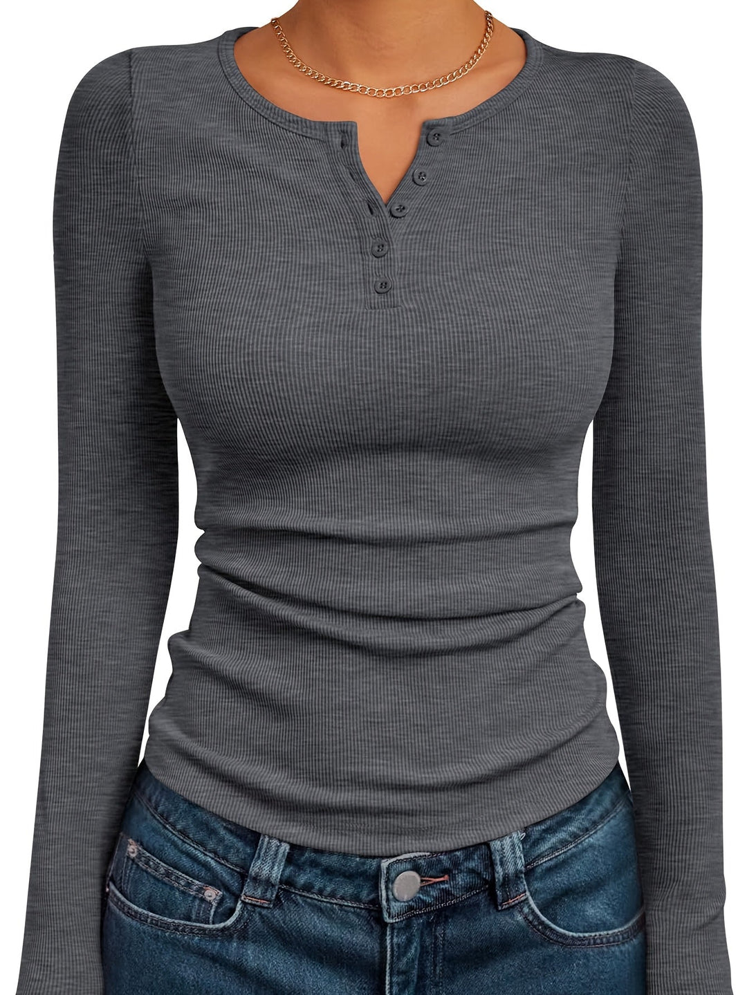 Fitted Button Henley Top for Women