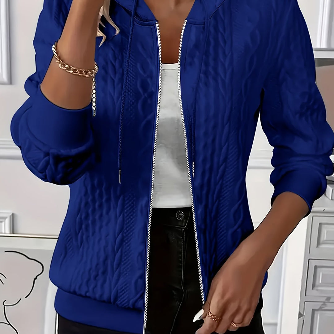 Zip-Up Hooded Jacket for Women, Textured Style