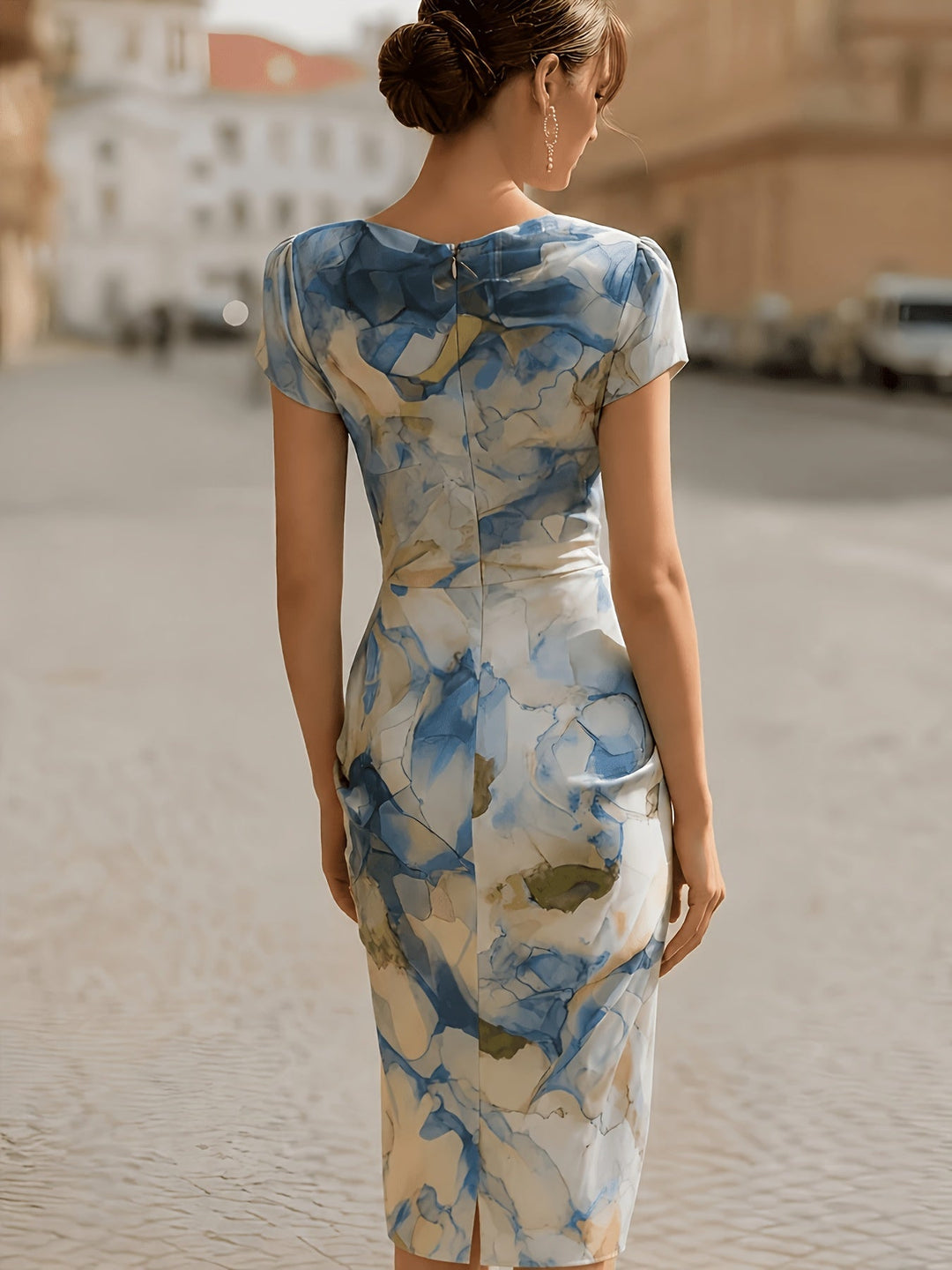 Mixed colors Draped Watercolor Midi Dress for Women