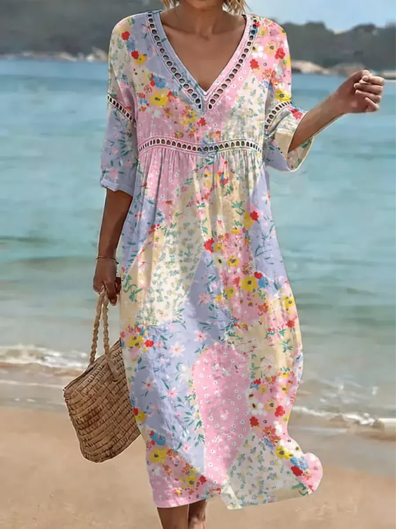 Multicolor Stylish Floral Patchwork Dress for Women