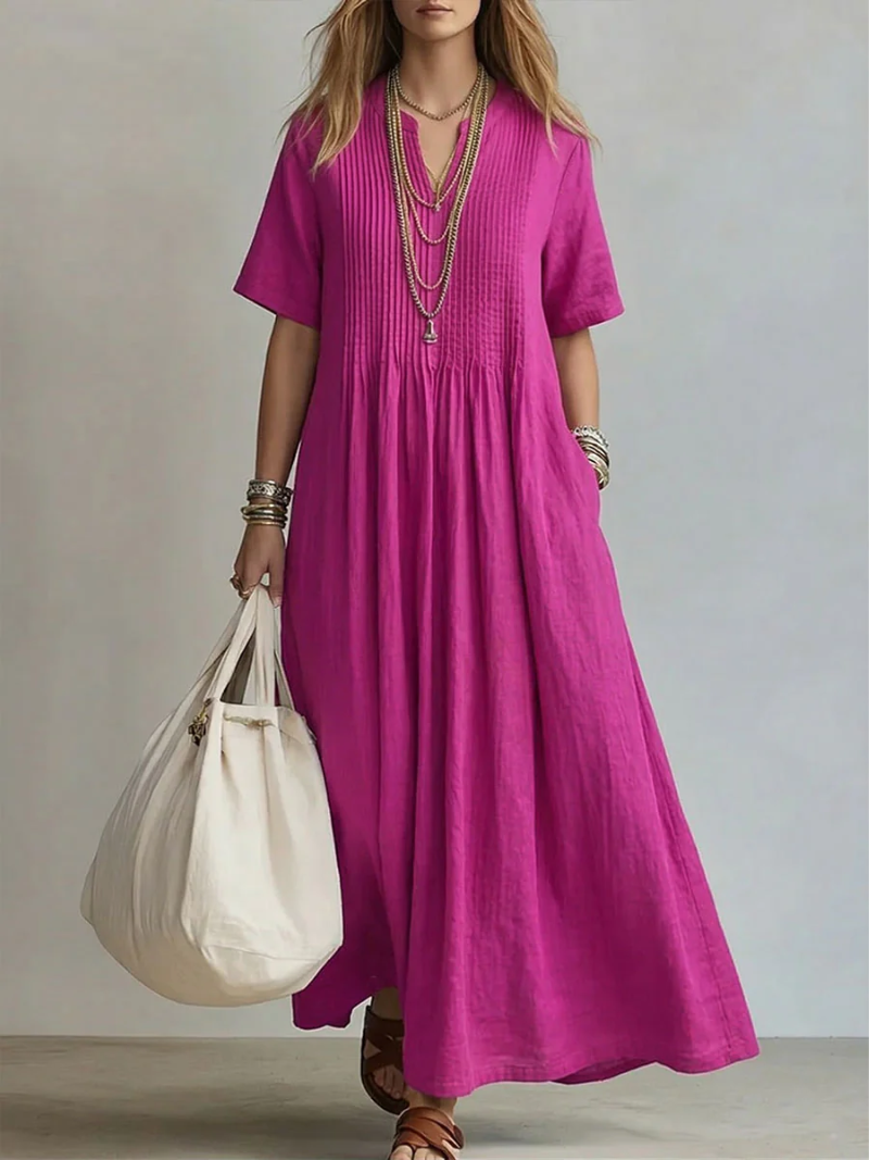 Pleated Flowing Maxi Dress for Women, Plus Size