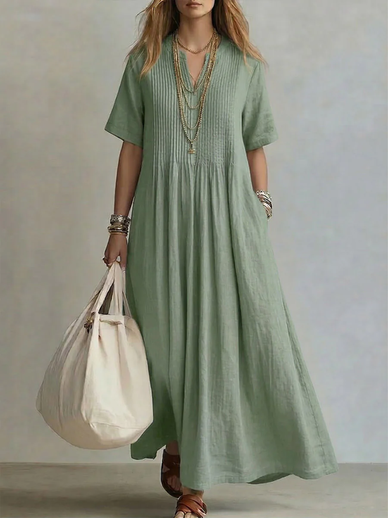 Pleated Flowing Maxi Dress for Women, Plus Size