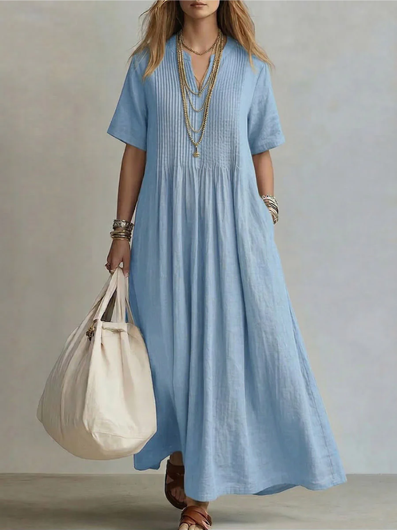Pleated Flowing Maxi Dress for Women, Plus Size
