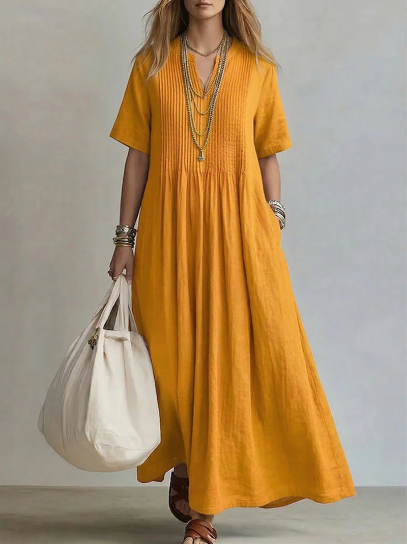 Pleated Flowing Maxi Dress for Women, Plus Size