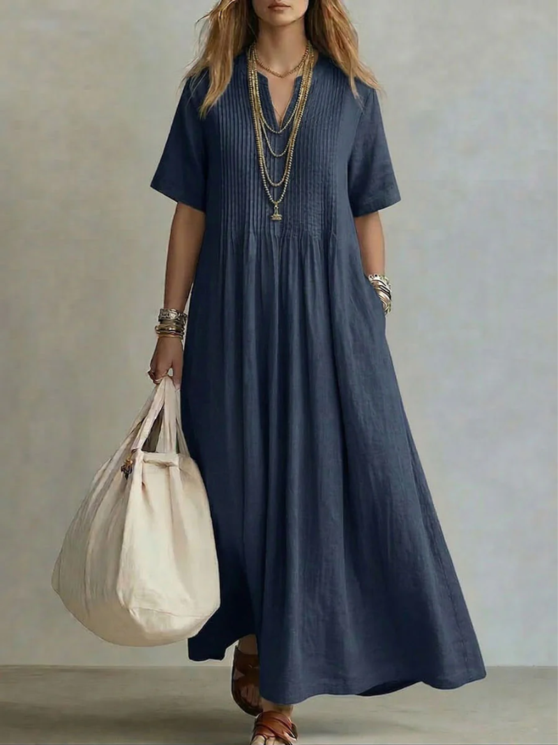 Pleated Flowing Maxi Dress for Women, Plus Size