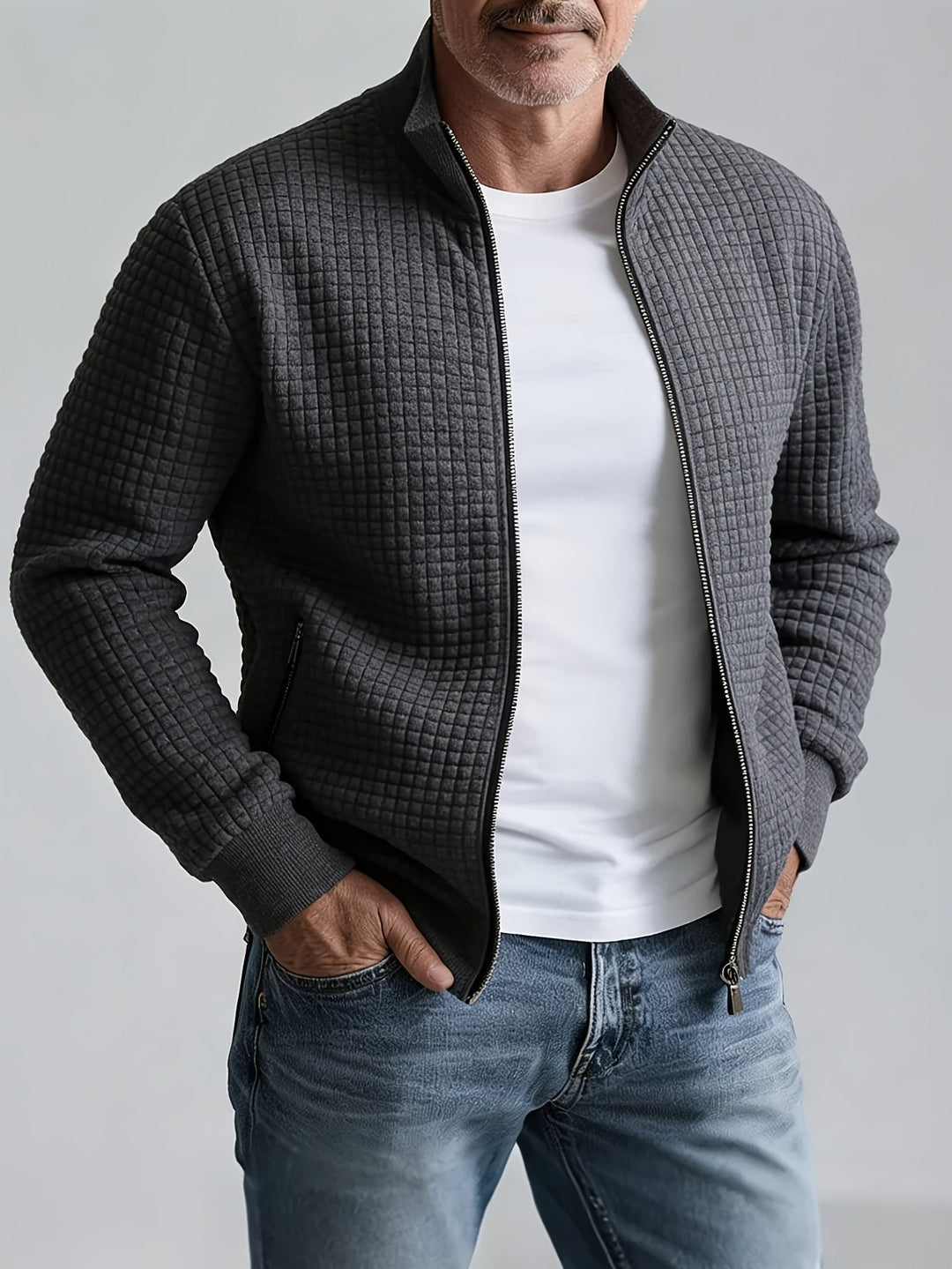 Stand-Collar Jacket for Men, Textured Style