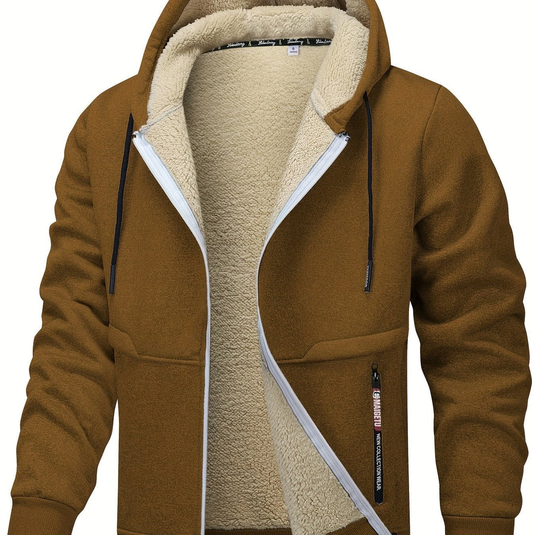 Cozy Hooded Zip-Up Jacket for Men, Plus Size