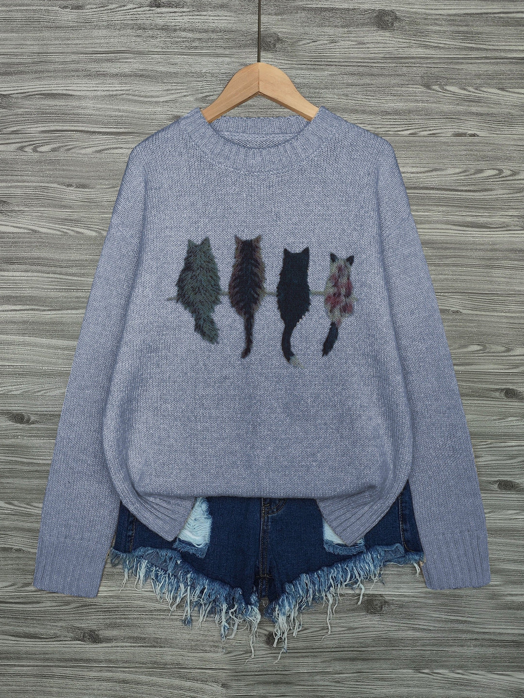 Cat-Print Sweater for Women, Cozy Style