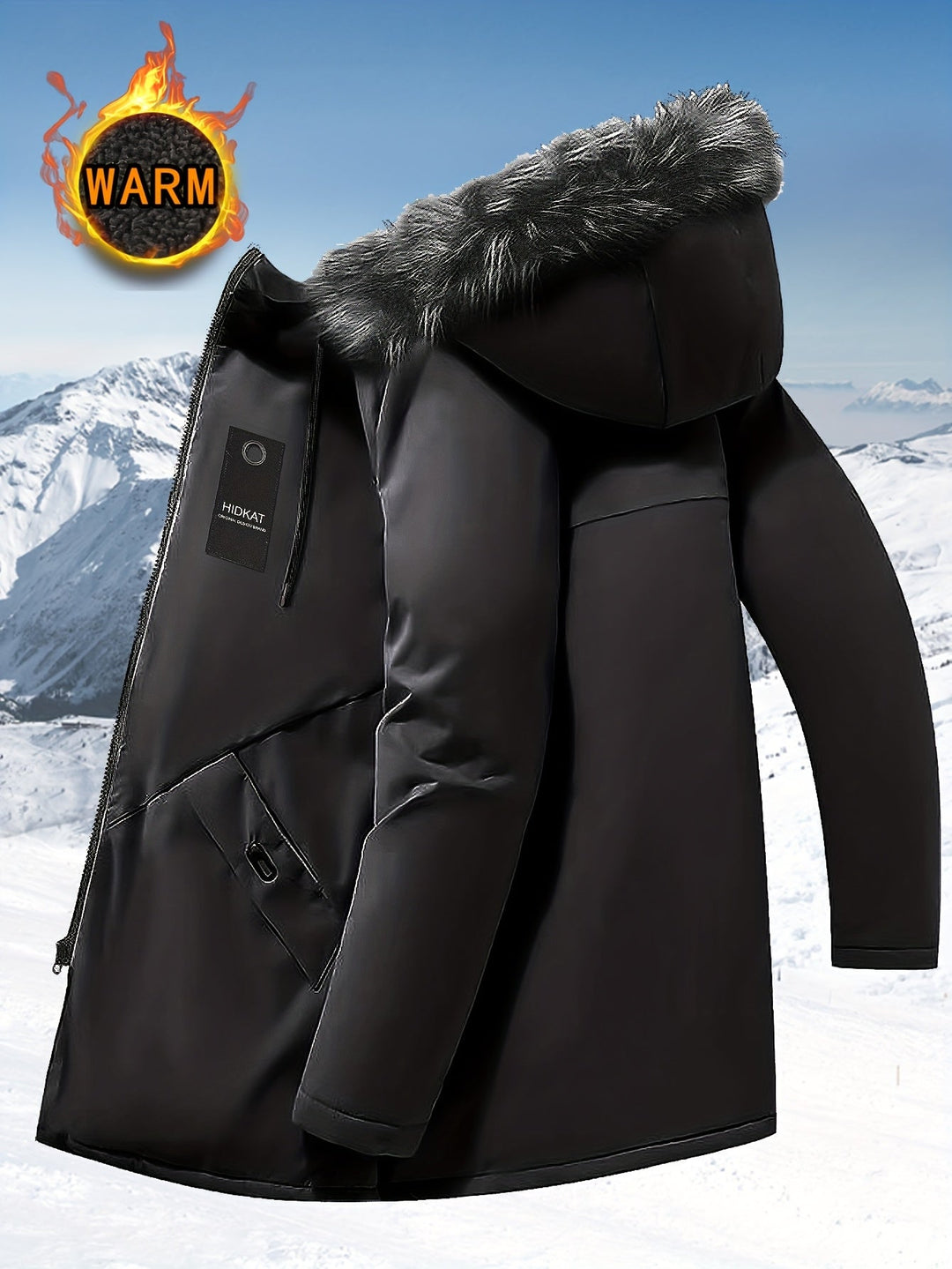Hooded Mid-Length Parka Jacket for Men, Plus Size