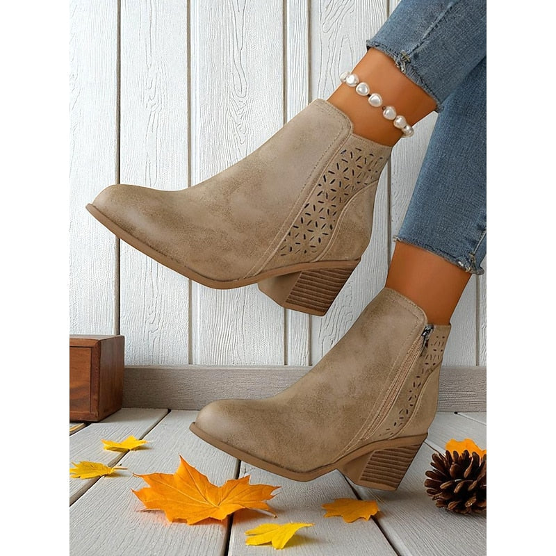 Ladies Cutout Low-Heel Ankle Boots