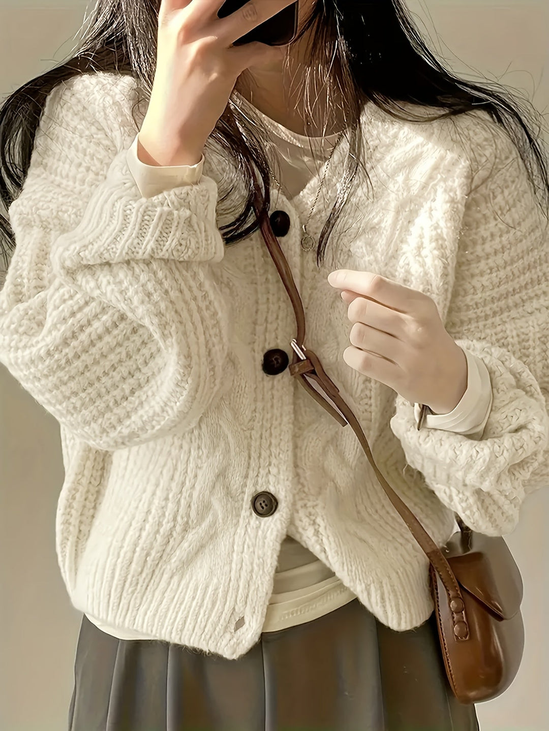 Apricot Chunky Knit Cardigan for Women