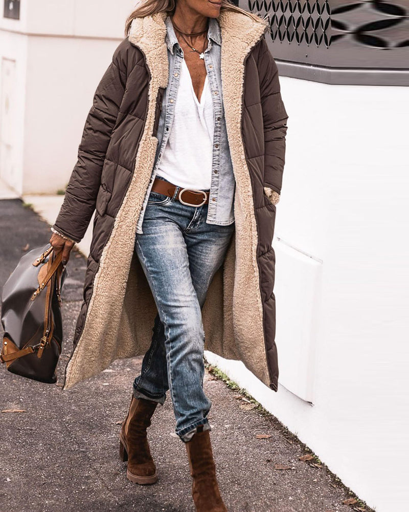Women's Sherpa Hooded Reversible Quilted Jacket – Coffee