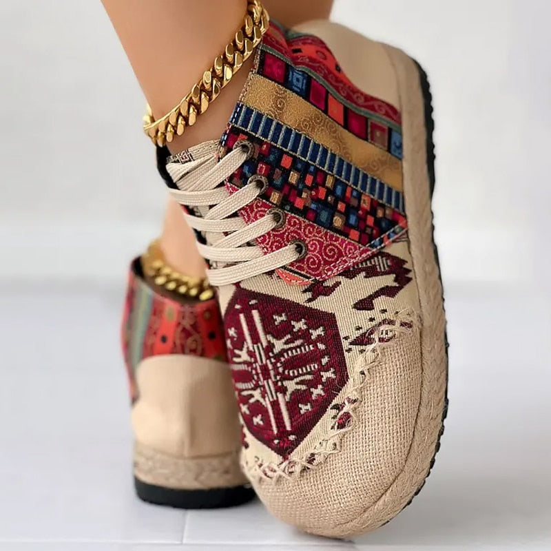 Ladies Boho Patterned High-Top Sneakers