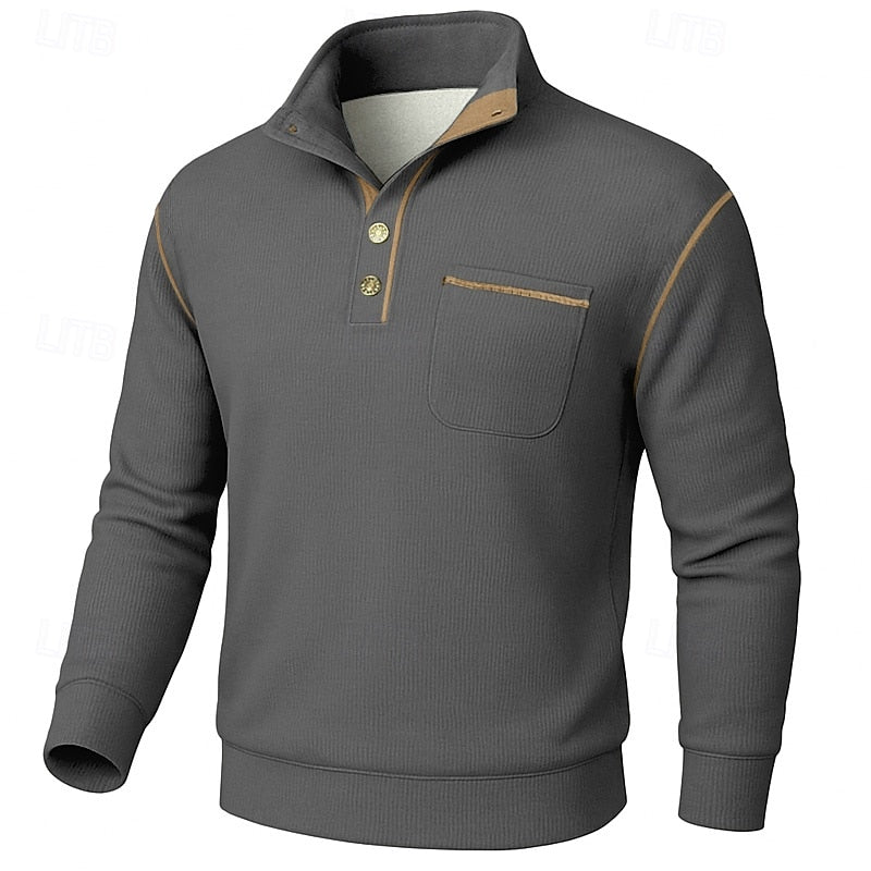 Half-Button Pullover for Men, Textured Style