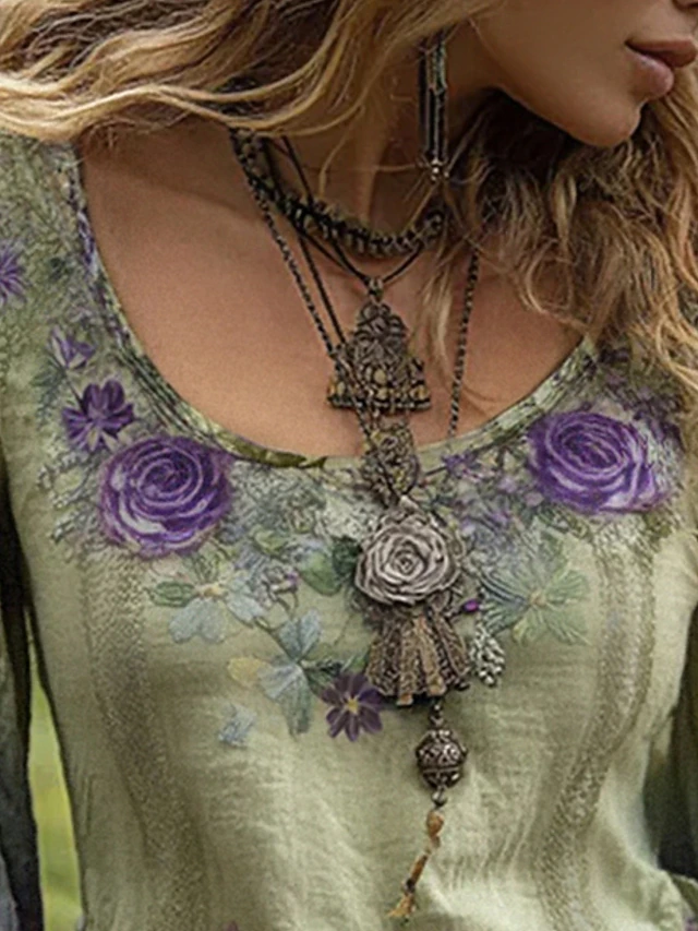 Floral V-Neck Blouse for Women, Vintage Style