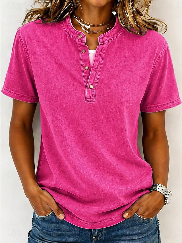 Button-Neck Top for Women, Relaxed Style