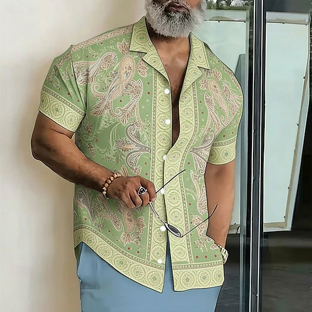 Paisley Print Camp Shirt for Men, Plus Size