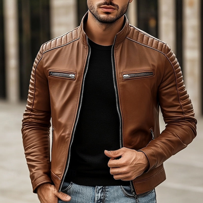 Stand-Collar Biker Jacket, Men's Classic Fit