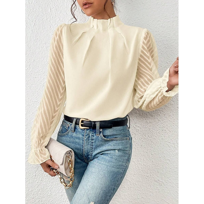 High-Neck Blouse, Women's Elegant Fit