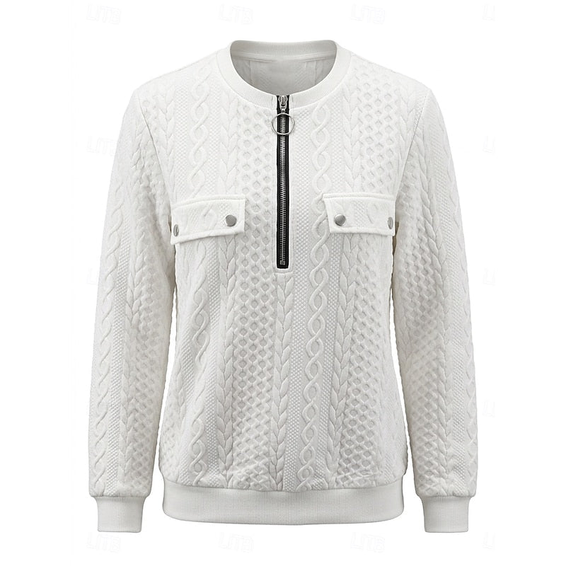 Cable-Textured Quarter-Zip Top for Women