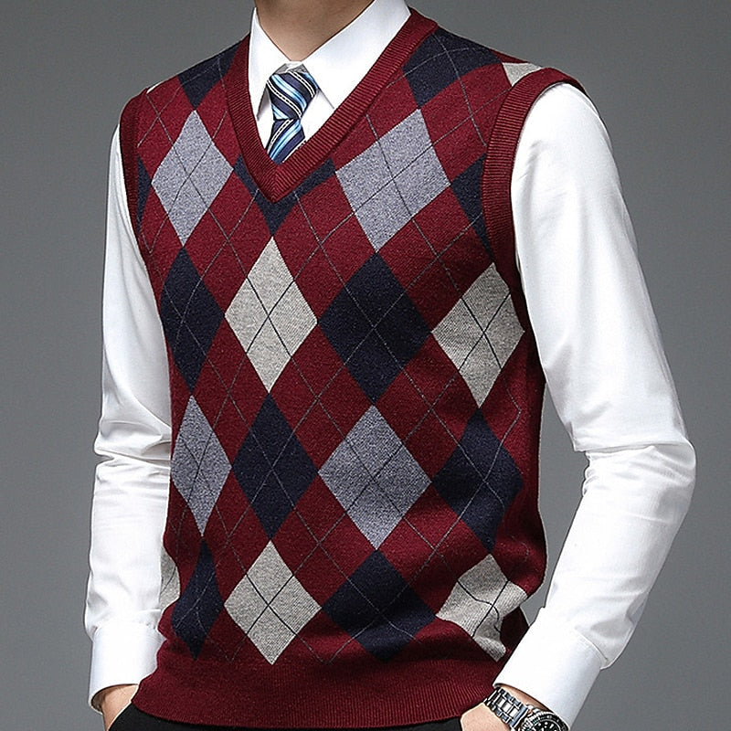 Argyle V-Neck Sweater Vest for Men