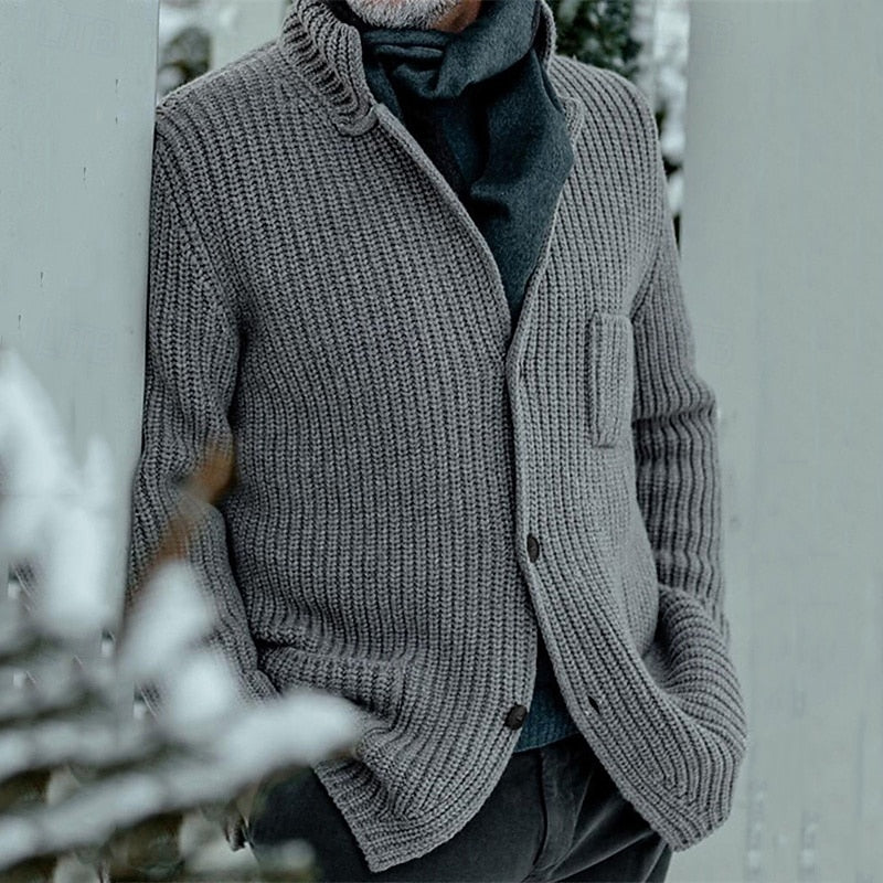 Ribbed Stand-Collar Cardigan for Men, Plus Size