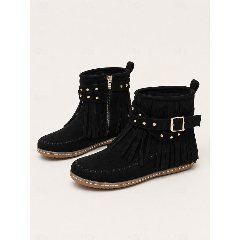 Fringe Moccasin Ankle Boots for Women