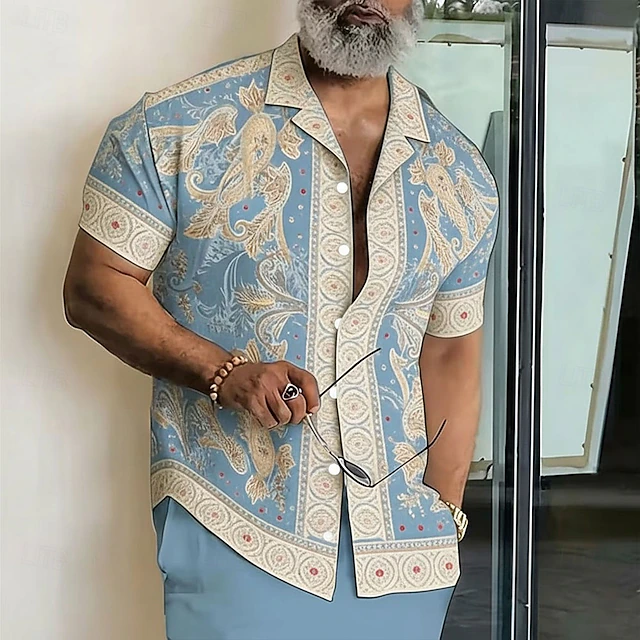 Paisley Print Camp Shirt for Men, Plus Size