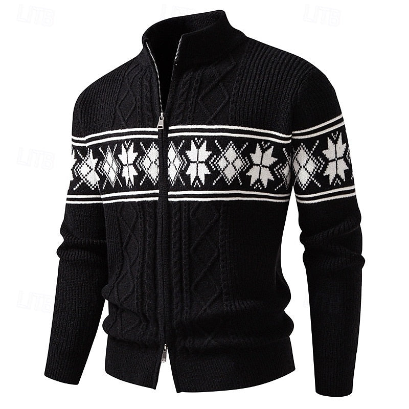 Fair Isle Zip Cardigan for Men, Plus Size