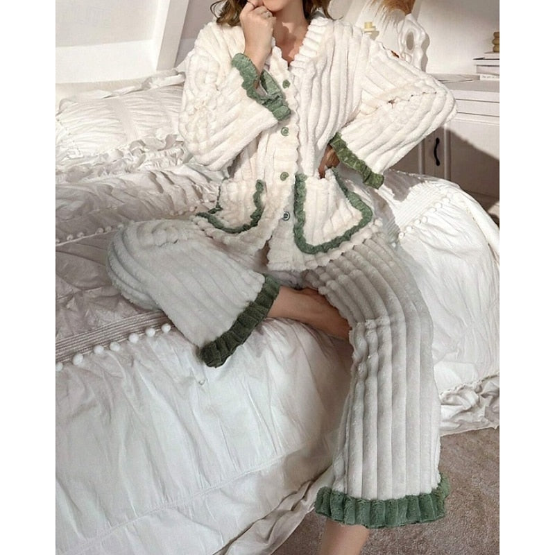 Cozy Ruffle-Trim Two-Piece Set for Women