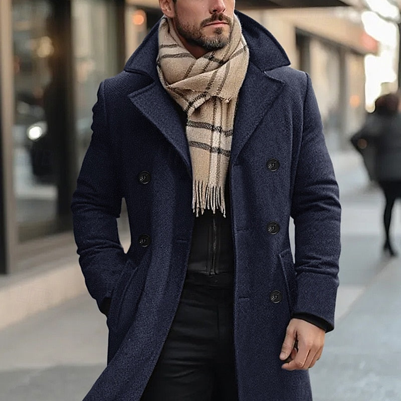 Refined Double-Breasted Overcoat for Men, Plus Size