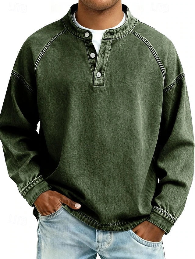 Casual Vintage Long Sleeve Shirt for Men, Plus Size