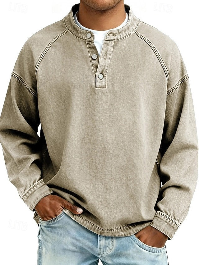 Casual Vintage Long Sleeve Shirt for Men, Plus Size