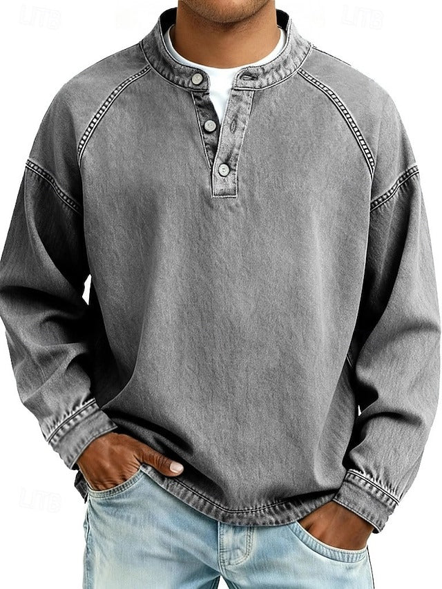 Casual Vintage Long Sleeve Shirt for Men, Plus Size