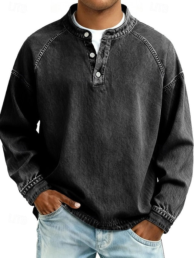 Casual Vintage Long Sleeve Shirt for Men, Plus Size