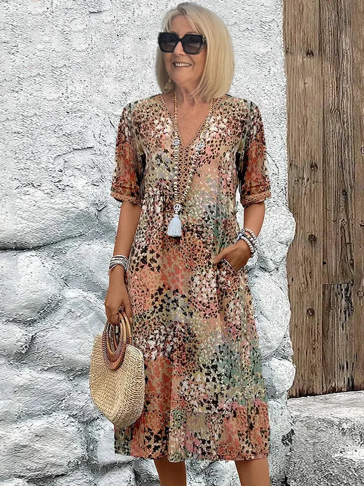 Vibrant Pattern Midi Dress for Women, Plus Size