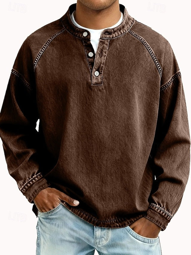Casual Vintage Long Sleeve Shirt for Men, Plus Size