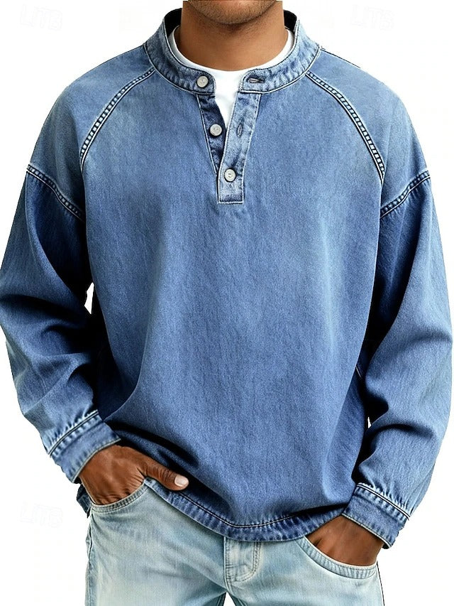 Casual Vintage Long Sleeve Shirt for Men, Plus Size