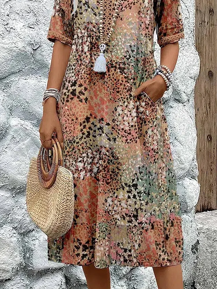 Vibrant Pattern Midi Dress for Women, Plus Size