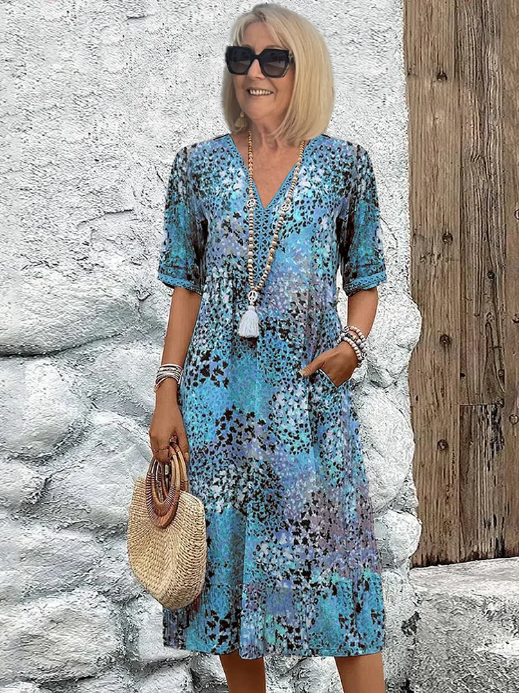 Vibrant Pattern Midi Dress for Women, Plus Size