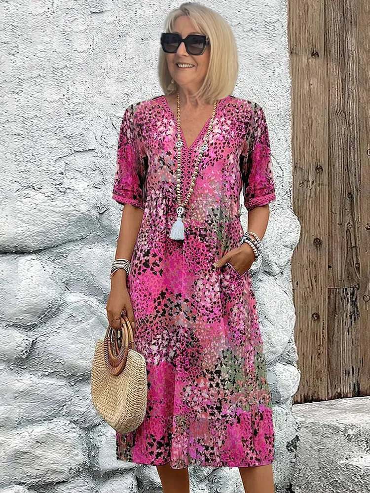Vibrant Pattern Midi Dress for Women, Plus Size