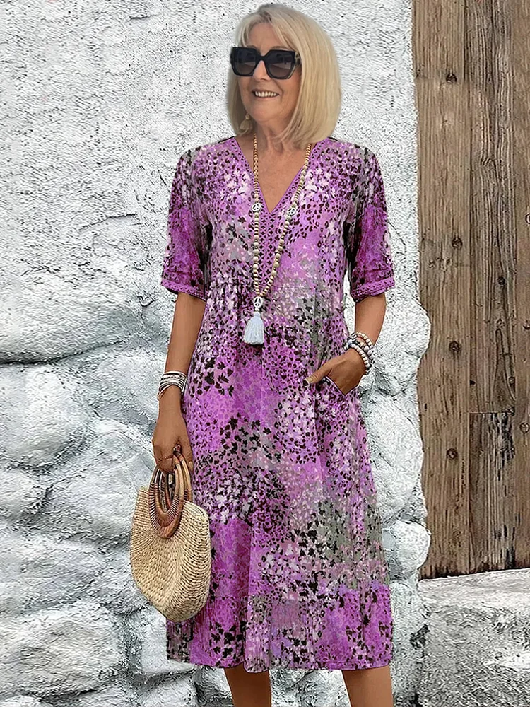 Vibrant Pattern Midi Dress for Women, Plus Size