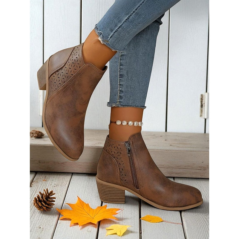 Ladies Cutout Low-Heel Ankle Boots